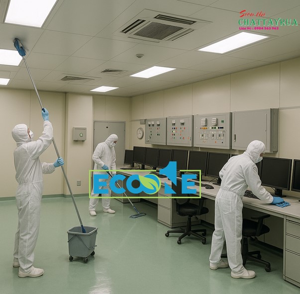 Vệ sinh trần và tường cho phòng sạch trong gói dịch vụ vệ sinh phòng sạch của Eco One Việt Nam Vệ sinh trần và tường cho phòng sạch trong gói dịch vụ vệ sinh phòng sạch của Eco One Việt Nam